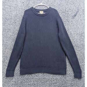VTG Lands End Ribbed Pullover Sweater Mens LT Fisherman Heavy Chunky Knit Blue